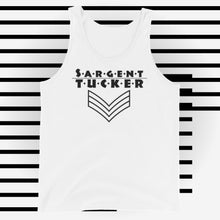 Load image into Gallery viewer, Sargent Tucker's Black Striped Logo, Unisex Tank Top